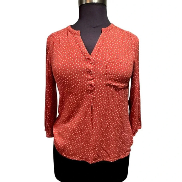 Market & Spruce Women's Prat‎ Henley 3/4 Sleeve Blouse Dark Pink medium - Picture 1 of 8